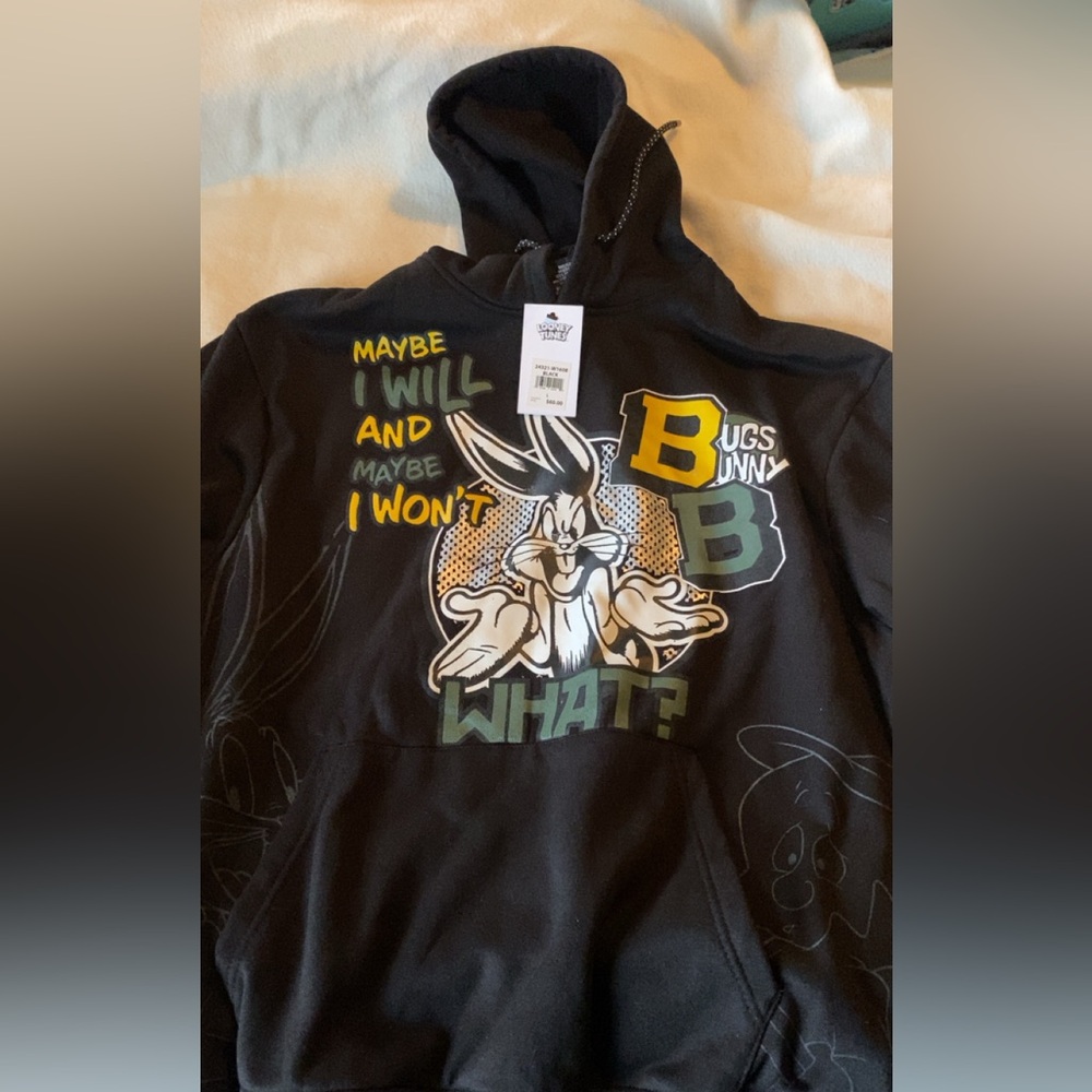 Warner Bros. Bugs Bunny Black Hoodie with Yellow and Green Accents